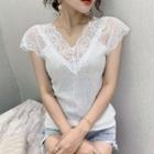 Cap-sleeve Lace Trim Sequined Top
