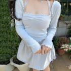 Lace Trim Halter Top / Cropped Cardigan / Mini A-line Skirt