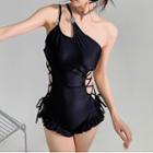 Asymmetrical Perforated Swimsuit