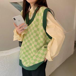 Checkerboard Sweater Vest / Long-sleeve Shirt