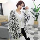 Tall Size Leopard Knit Cardigan Cream - One Size