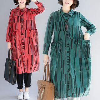 Stripe Buttoned Long Jacket