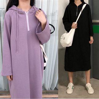 Zipped Front Hooded T-shirt Dress