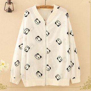 Panda Embroidery Zip-up Jacket