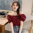 Off-shoulder Puff-sleeve Ruched Blouse