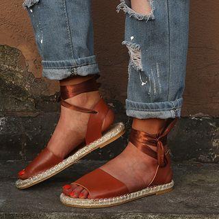 Faux Leather Peep Toe Espadrille Gladiator Sandals