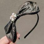 Faux Pearl Fabric Bow Headband Ly1388 - Black - One Size