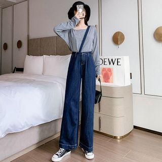 Single-strap Wide-leg Denim Jumper Pants