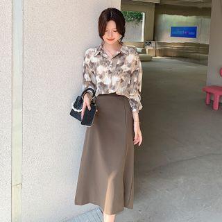 Tie-dyed Shirt / Midi A-line Skirt