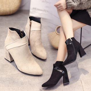 Chunky Heel Side-zip Pointed Ankle Boots