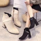 Chunky Heel Side-zip Pointed Ankle Boots