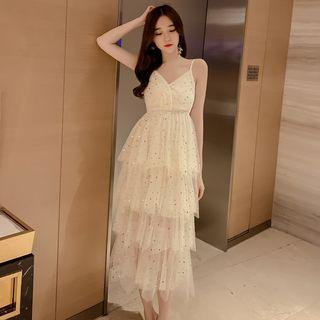 Star Sheer Strappy Midi A-line Dress