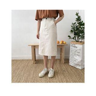 Dual-pocket H-line Midi Skirt