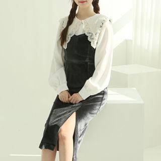 Velvet H-line Long Pinafore Dress