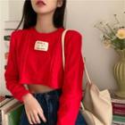 Label Tag Long-sleeve Cable Knit Cropped Sweater