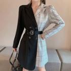 Plaid Panel Double-breasted Blazer Dress