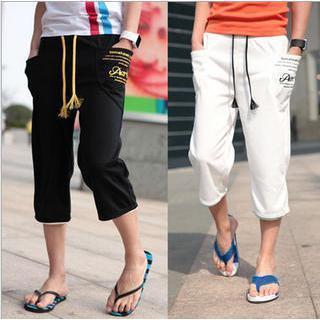 Drawstring Lettering Cropped Pants