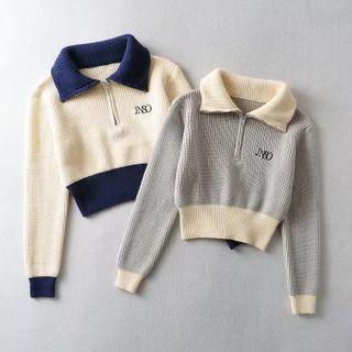 Contrast Ribbed Long Sleeve Cropped Sweater