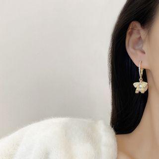 Rhinestone Bow Faux Pearl Drop Earring E4597 - 1 Pair - Gold & White - One Size