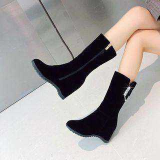 Rhinestone Hidden-wedge Short Boots / Mid-calf Boots