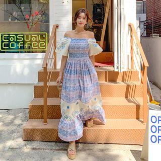 Off-shoulder Floral Maxi Dress Purple - One Size