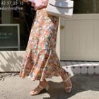 Ruffle-hem Floral Print Maxi Skirt Pink - One Size
