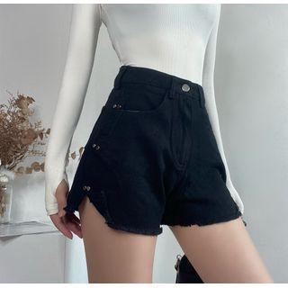 High-waist Frayed   Denim Shorts