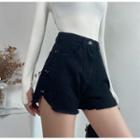 High-waist Frayed   Denim Shorts