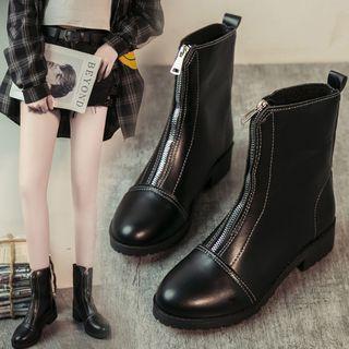 Zip Front Faux Leather Short Boots