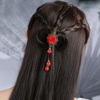 Retro Rose Accent Bead Dangle Hair Clip