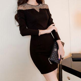 Embellished Sheer Yoke Knit Dress