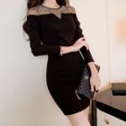 Embellished Sheer Yoke Knit Dress