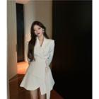 Mock Two-piece Tie-waist Irregular Mini A-line Blazer Dress Beige - One Size
