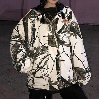 Hooded Camo Padded Coat As Shown In Figure - One Size
