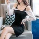Cold-shoulder Two-tone Sheath Dress