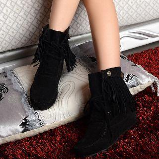 Hidden Wedge Fringed Lace-up Short Boots