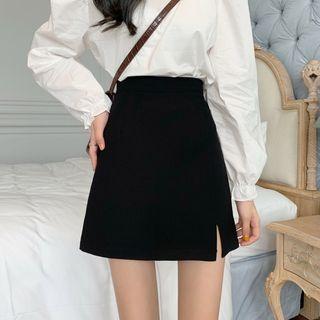 High Waist Plain A-line Mini Skirt