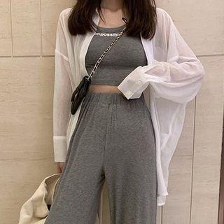 Letter Sleeveless Cropped Top / Harem Pants / Long-sleeve Shirt