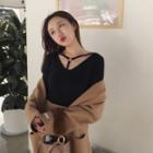Ring-accent Cropped Long-sleeve Top