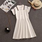 Short-sleeve Ruffle A-line Polo Knit Dress