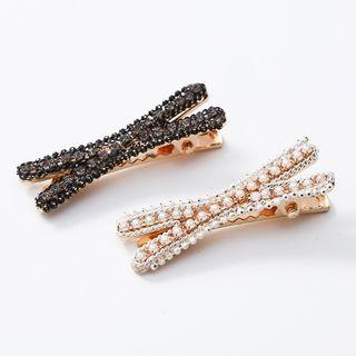 Rhinestone Faux Pearl Cross Hair Clip