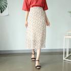 Band-waist Floral Midi Skirt Beige - One Size