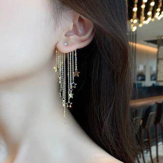 Star Alloy Fringed Earring 1 Pair - 925 Silver - Gold - One Size