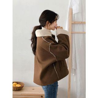 Pocket-patch Fleece-lined Jacket Brown - One Size