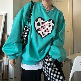 Heart Print Sweatshirt Aqua Blue - One Size