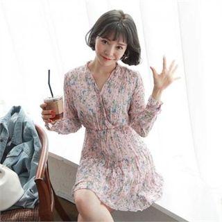 High-waist Floral Chiffon Mini Dress