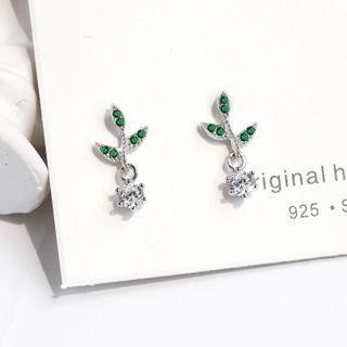 Rhinestone Leaf Stud Earring 1 Pair - Rhinestone - One Size