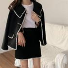 Contrast Trim Woolen Coat + High-waist Contrast Trim Woolen Skirt
