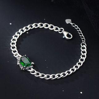 Gemstone Bracelet 1 Pc - Silver & Green - One Size