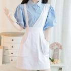 Set: Elbow-sleeve Shirt + Asymmetric Mini A-line Pinafore Dress